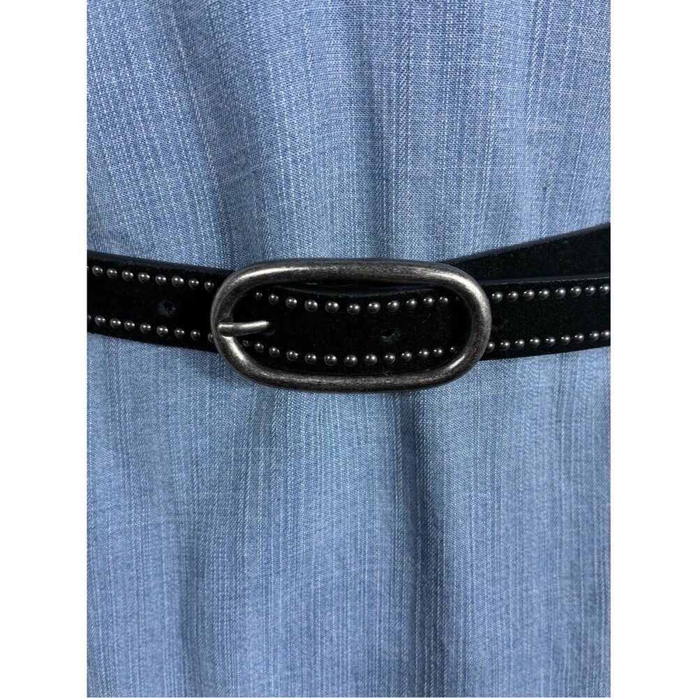 Womens belt 38” long Black Studded Suede Belt with Antique Silver Oval Buckle
